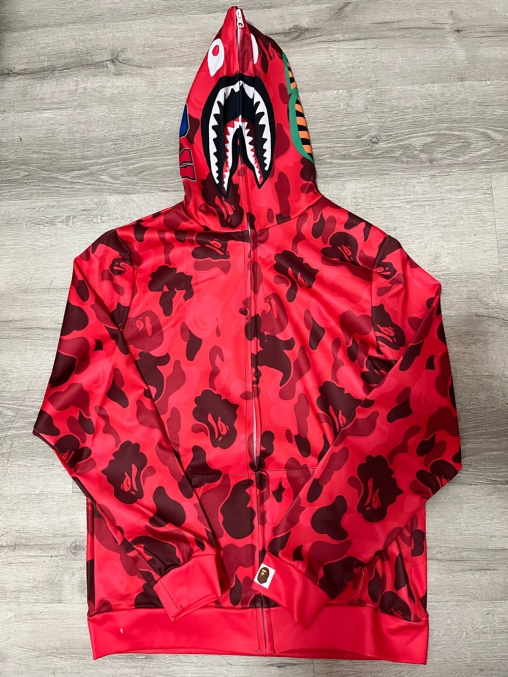 Red Camo Shark Graphic Zip Hoodie